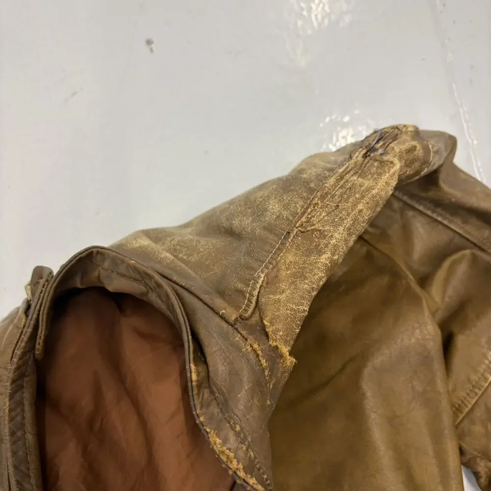 Vintage 70s Brown Distressed Cafe Racer Leather Jacket